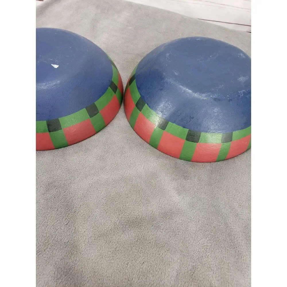 Set of 2 Country Primitive Snowman Bowls Wooden Farmhouse Christmas Bowls‎